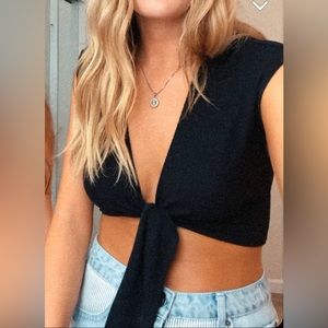 Forever 21 Cropped Tie T-Shirt